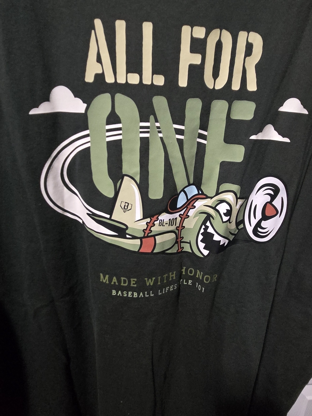 Kids 'All For One' Green Graphic Tee with Airplane Print